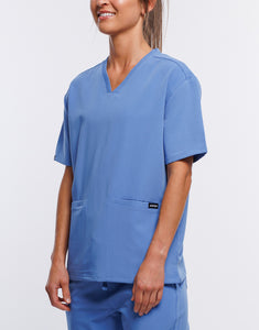 Essential V Neck Scrub Top - Ceil Blue