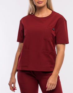 Essential Crewneck Scrub Top - Syrah Red