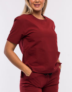 Essential Crewneck Scrub Top - Syrah Red