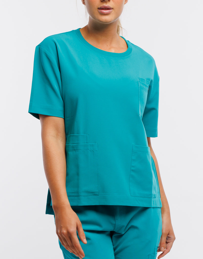 Essential Crewneck Scrub Top - Sydney Teal