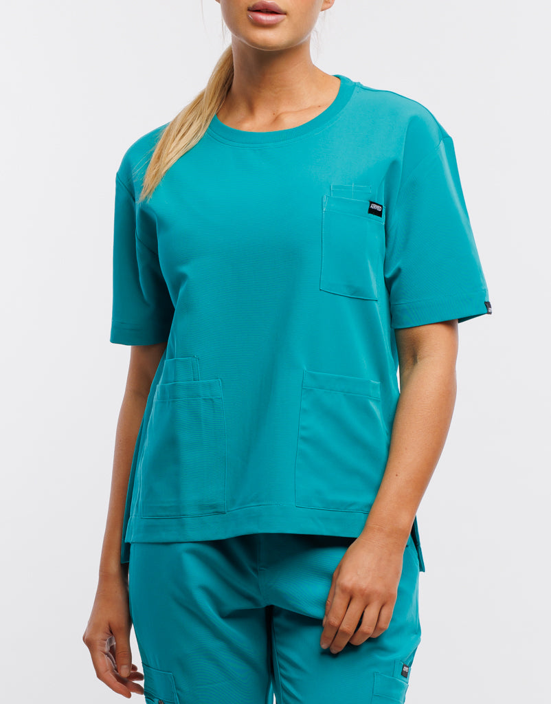 Essential Crewneck Scrub Top - Sydney Teal