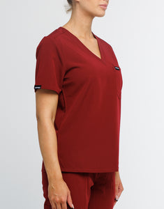 Essential One Pocket V Neck Scrub Top - Syrah Red