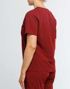 Essential One Pocket V Neck Scrub Top - Syrah Red