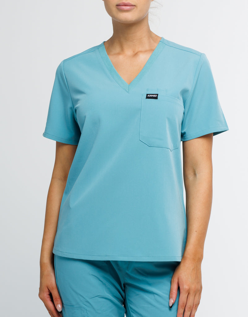 Essential One Pocket V Neck Scrub Top - Audrey Teal