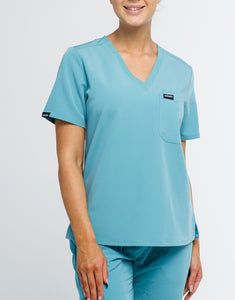 Essential One Pocket V Neck Scrub Top - Audrey Teal