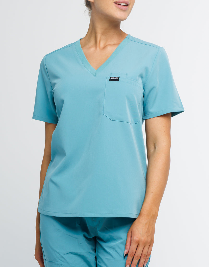 Essential One Pocket V Neck Scrub Top - Audrey Teal