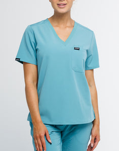 Essential One Pocket V Neck Scrub Top - Audrey Teal