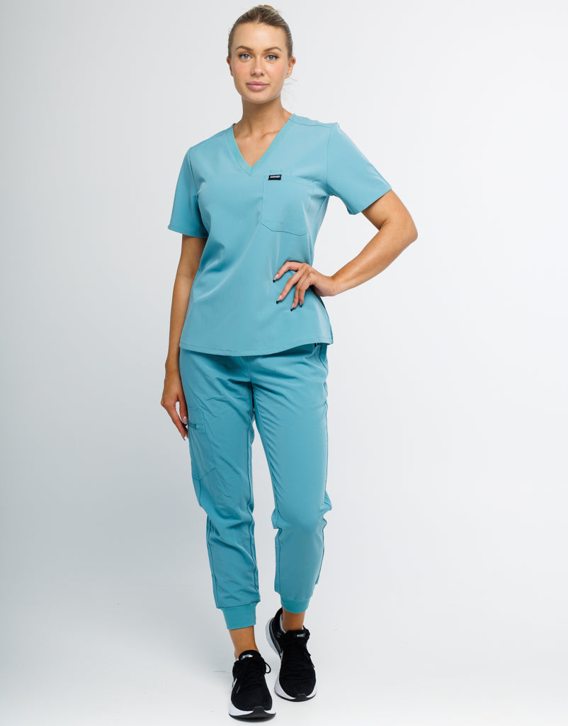 Essential One Pocket V Neck Scrub Top - Audrey Teal