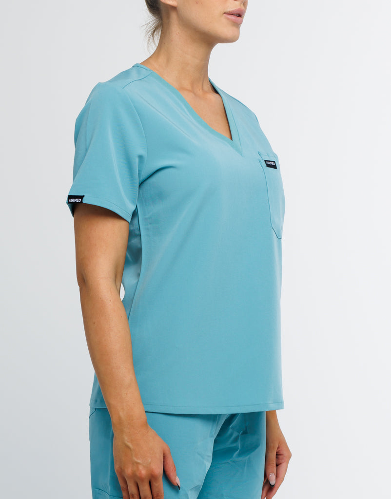 Essential One Pocket V Neck Scrub Top - Audrey Teal