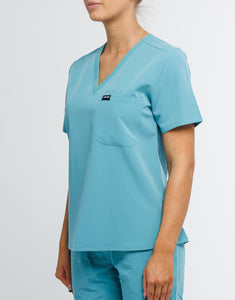 Essential One Pocket V Neck Scrub Top - Audrey Teal