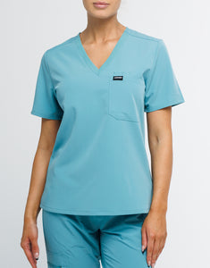 Essential One Pocket V Neck Scrub Top - Audrey Teal