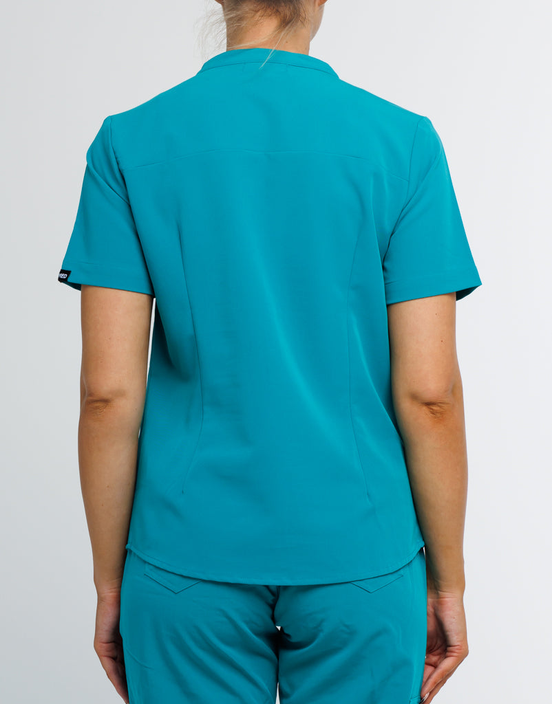 Full Button Scrub Top - Sydney Teal