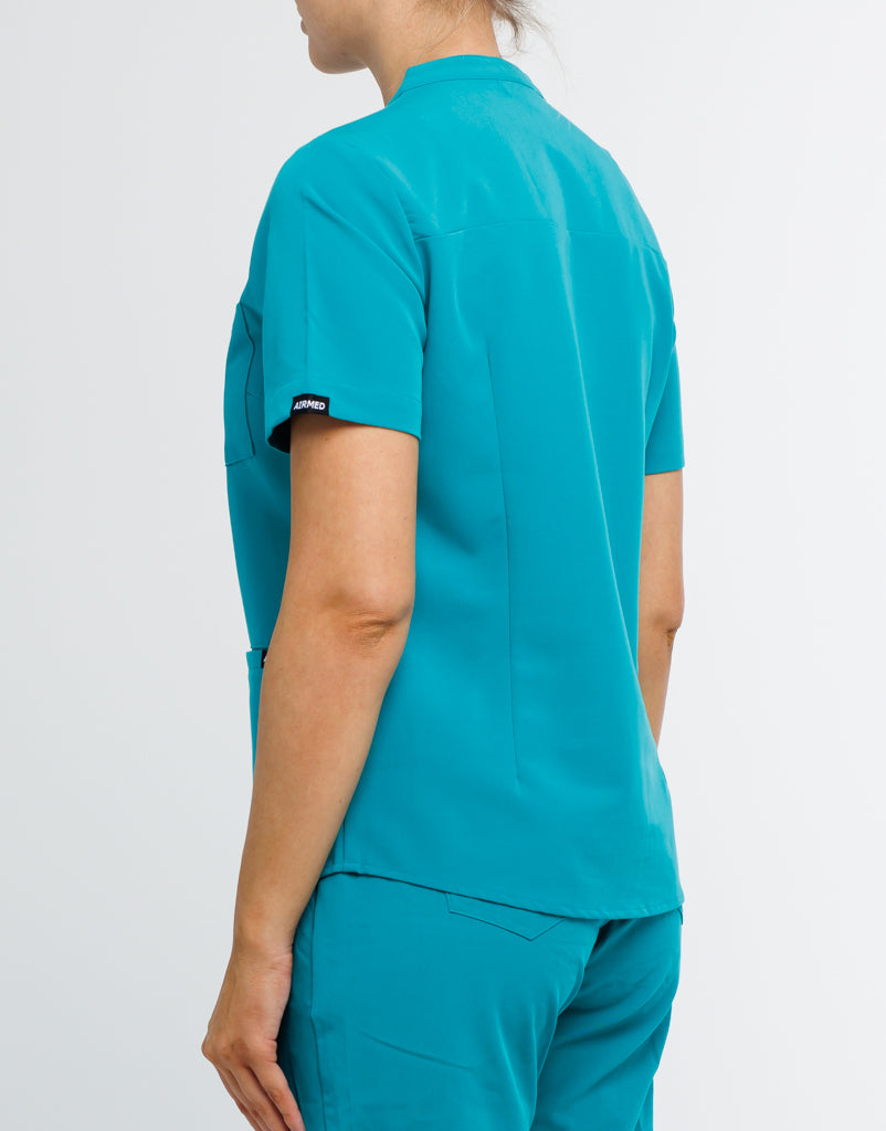 Full Button Scrub Top - Sydney Teal