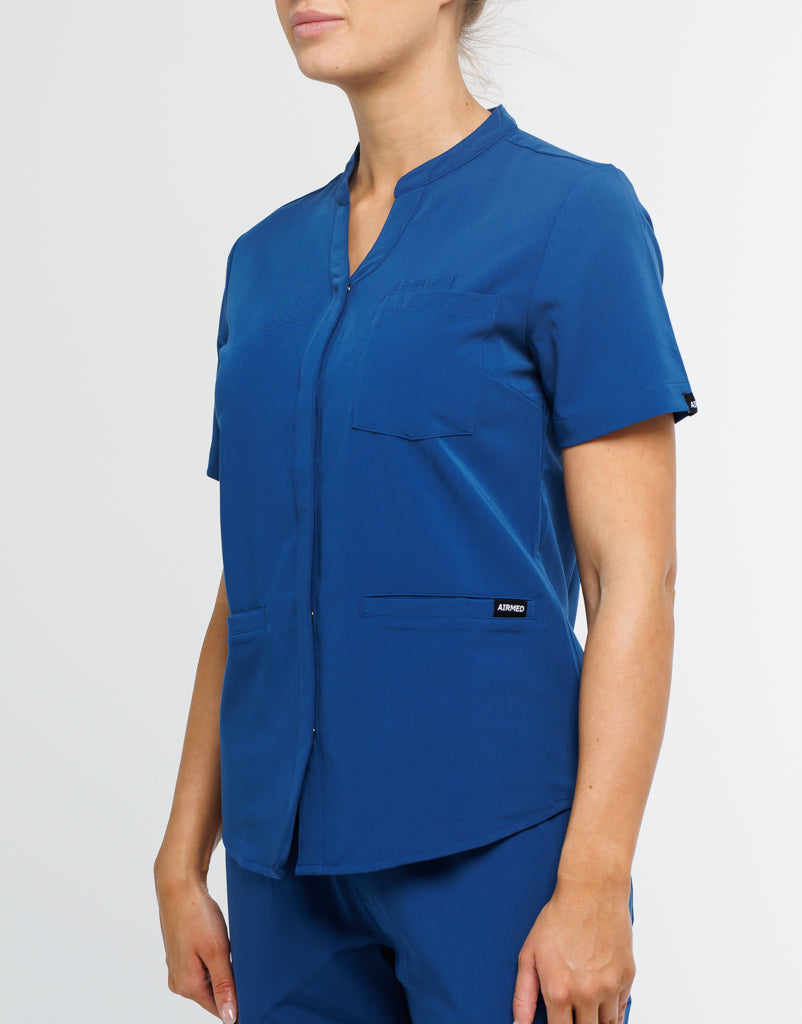 Full Button Scrub Top - Royal Blue