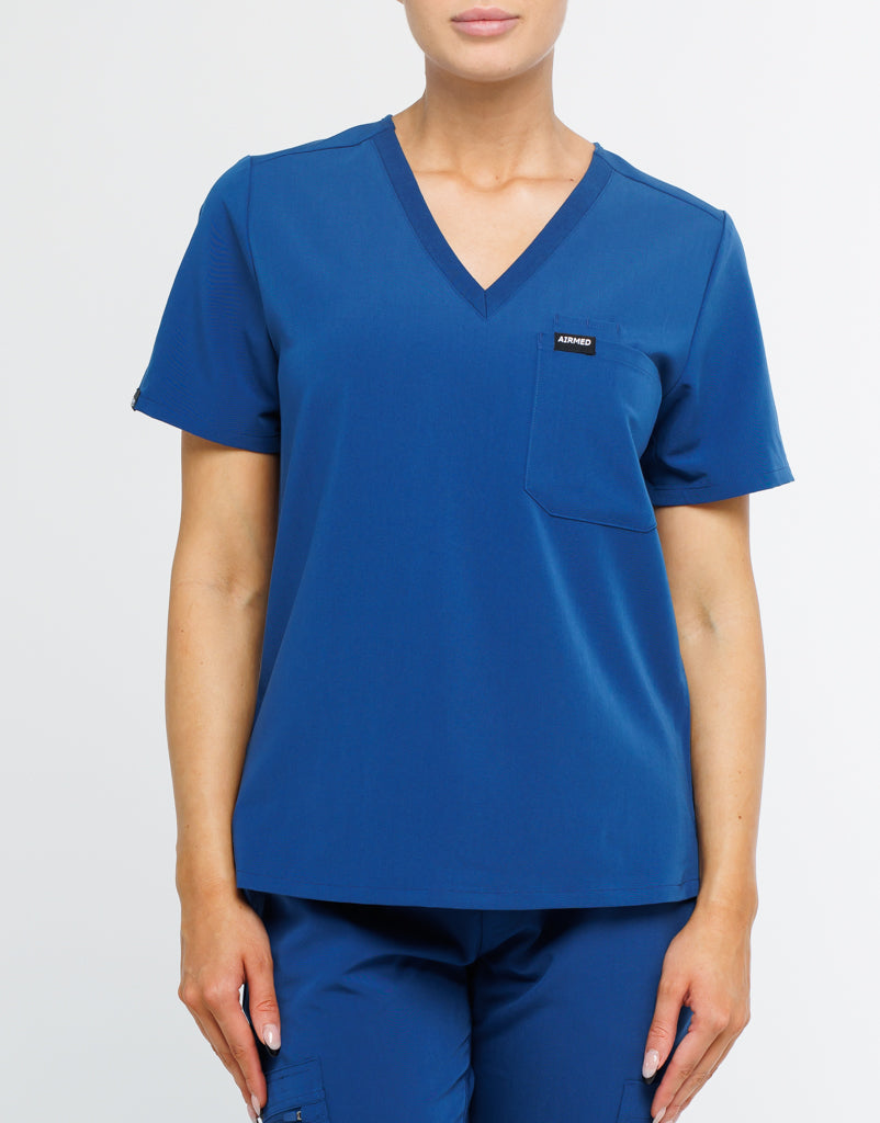 Essential One Pocket V Neck Scrub Top - Royal Blue