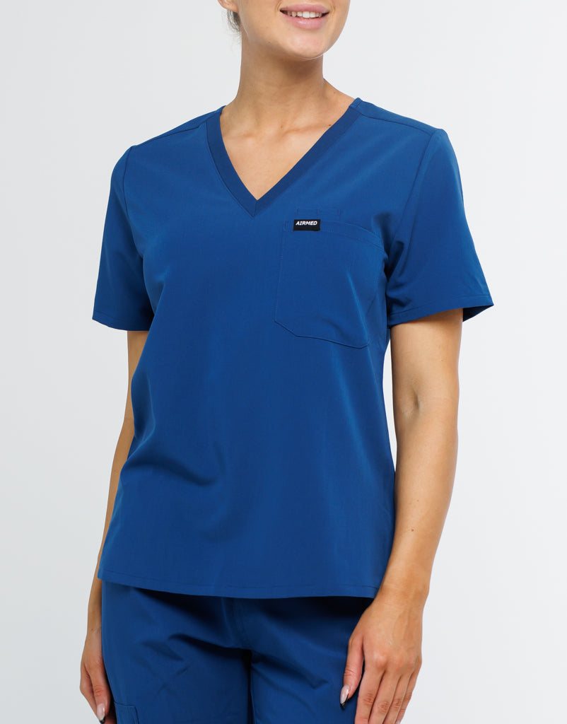 Essential One Pocket V Neck Scrub Top - Royal Blue