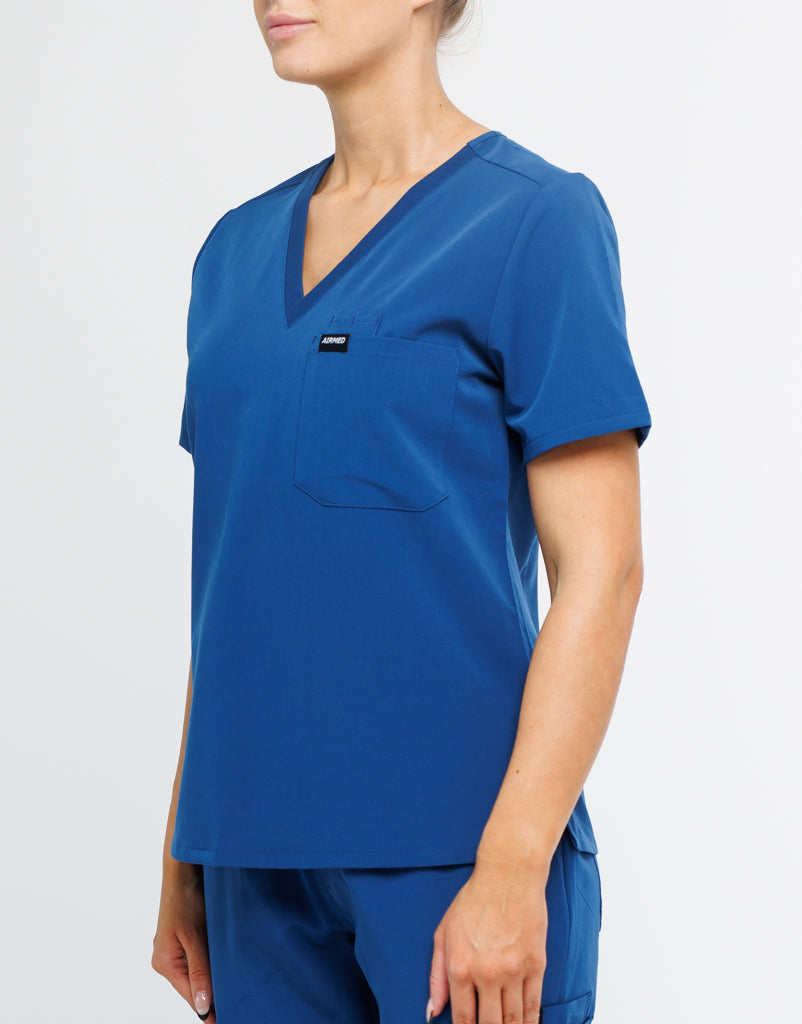 Essential One Pocket V Neck Scrub Top - Royal Blue