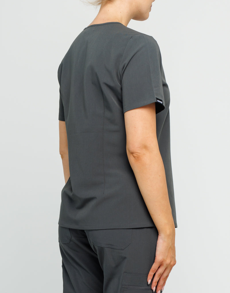 Essential One Pocket V Neck Scrub Top - Asphalt