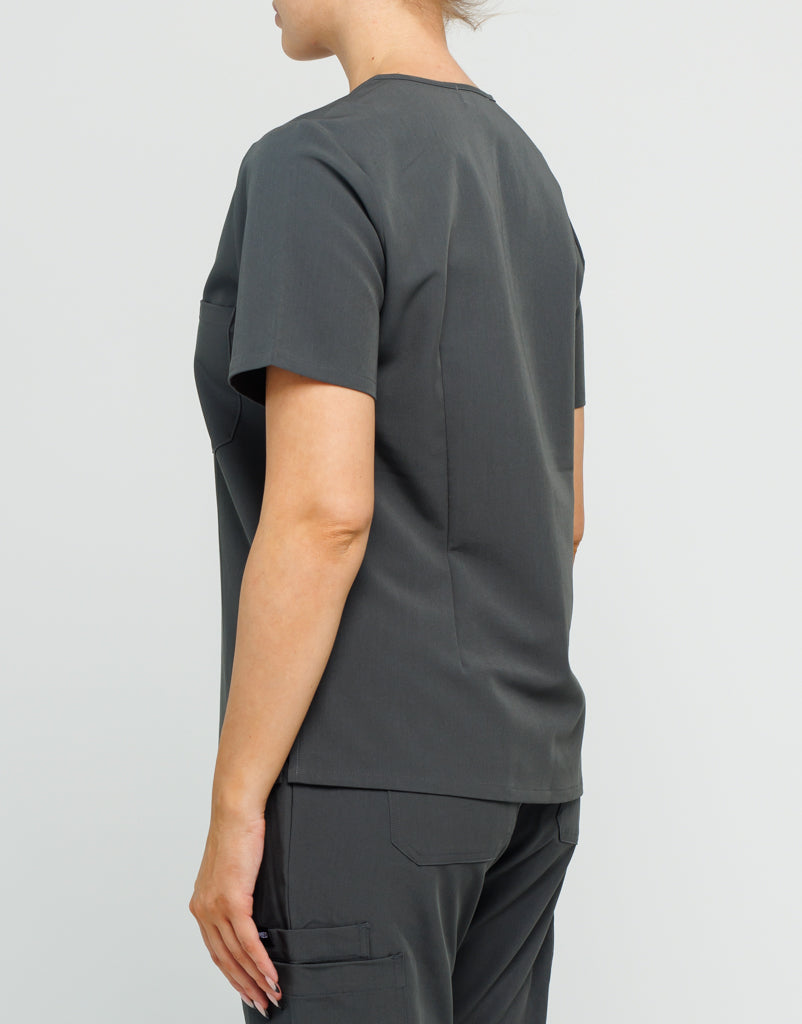 Essential One Pocket V Neck Scrub Top - Asphalt