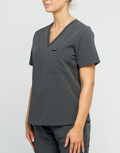 Essential One Pocket V Neck Scrub Top - Asphalt