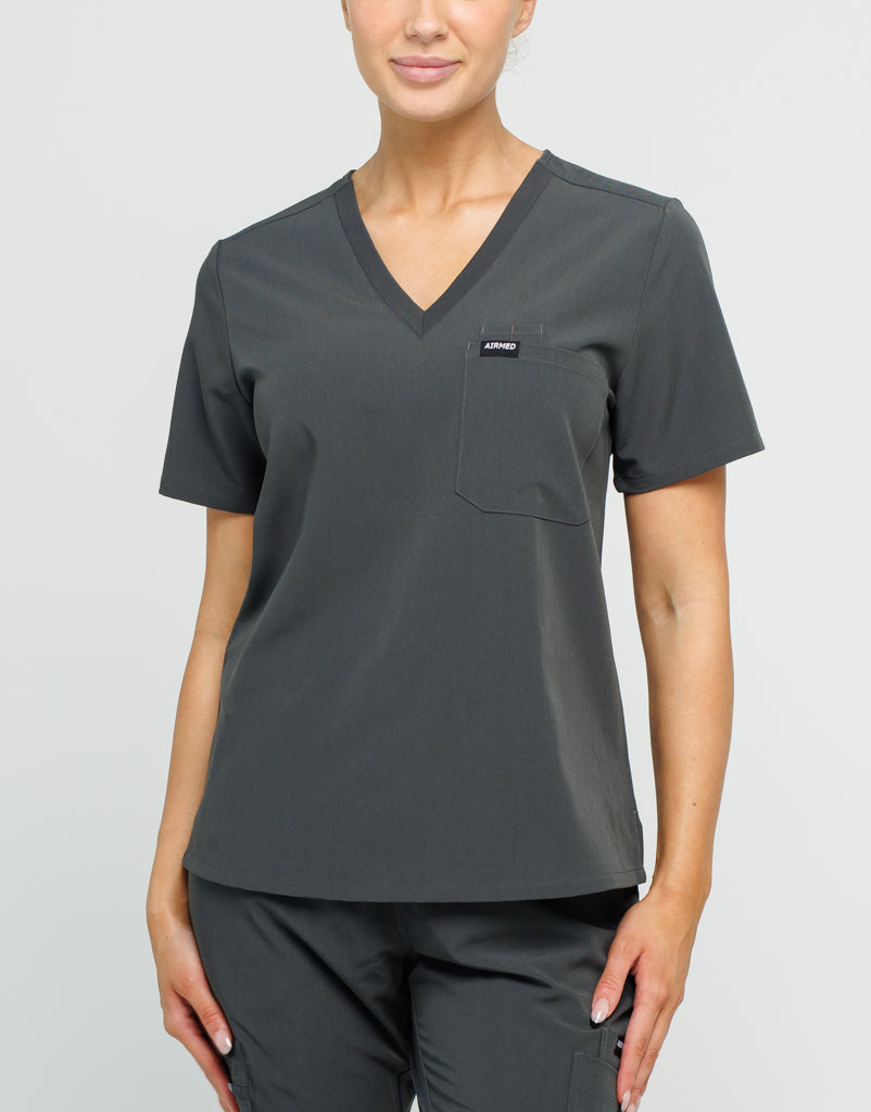 Essential One Pocket V Neck Scrub Top - Asphalt