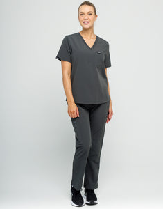 Essential One Pocket V Neck Scrub Top - Asphalt