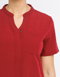 Full Button Scrub Top - Syrah Red