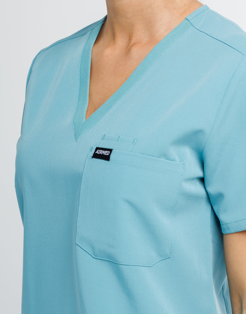 Essential One Pocket V Neck Scrub Top - Audrey Teal