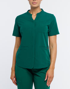 Full Button Scrub Top - Evergreen