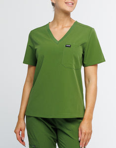 Essential One Pocket V Neck Scrub Top - Fern Green