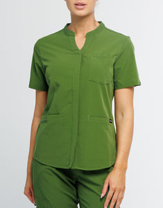 Full Button Scrub Top - Fern Green