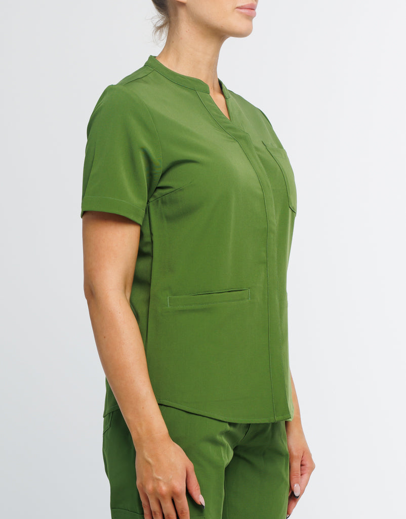 Full Button Scrub Top - Fern Green