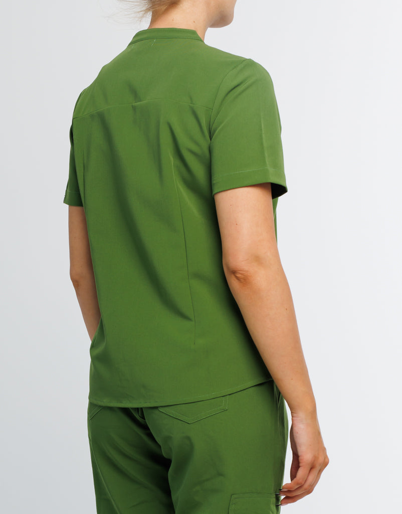 Full Button Scrub Top - Fern Green