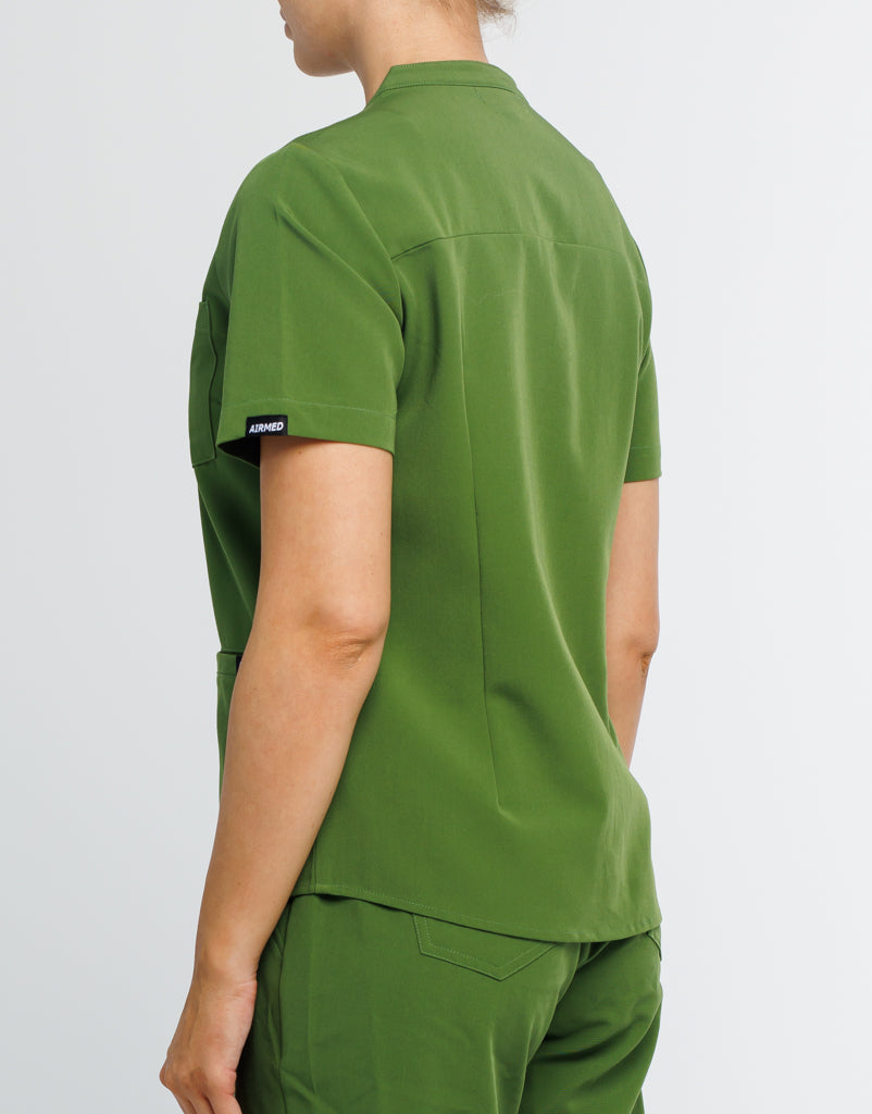 Full Button Scrub Top - Fern Green