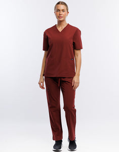 Essential Multi-Pocket Scrub Pants - Bordeaux Red