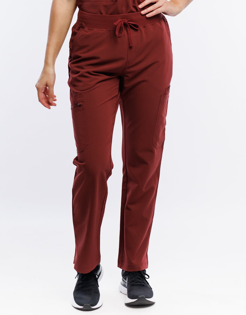 Essential Multi-Pocket Scrub Pants - Bordeaux Red