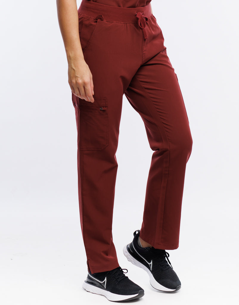 Essential Multi-Pocket Scrub Pants - Bordeaux Red