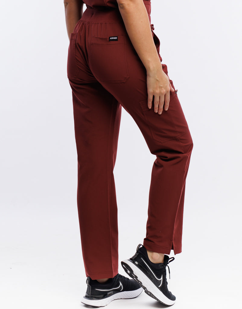 Essential Multi-Pocket Scrub Pants - Bordeaux Red