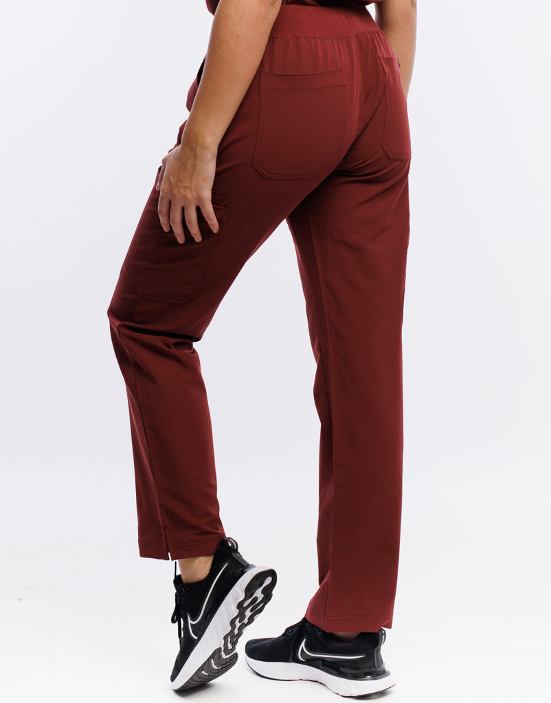 Essential Multi-Pocket Scrub Pants - Bordeaux Red