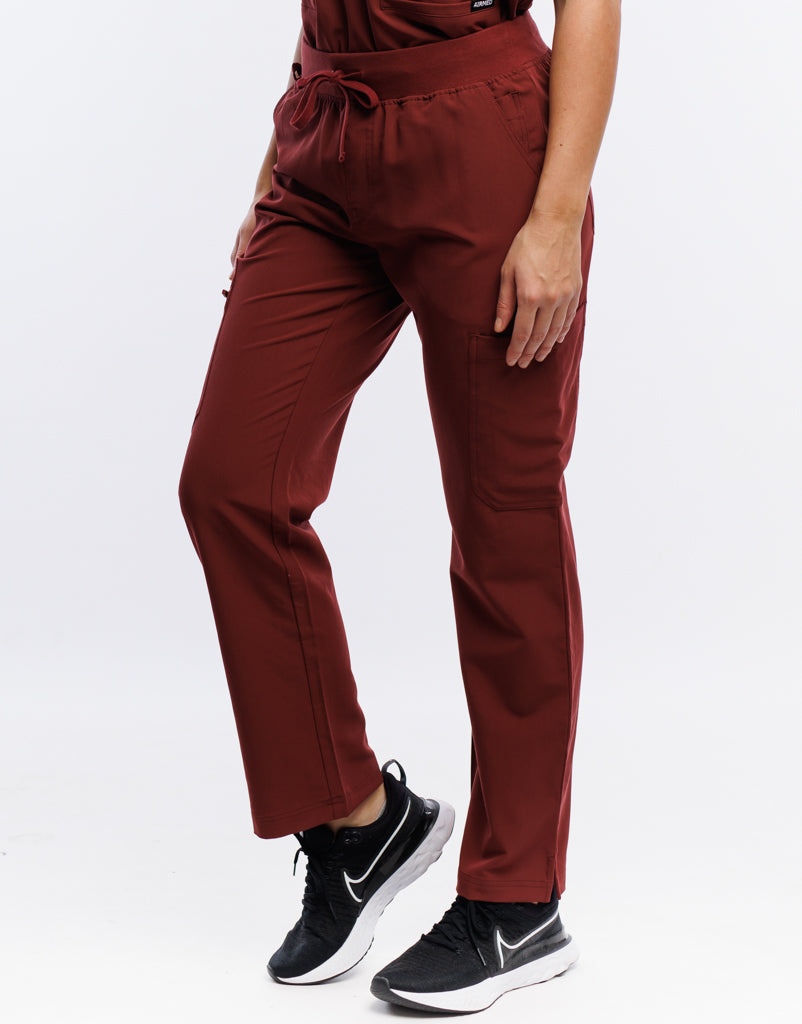 Essential Multi-Pocket Scrub Pants - Bordeaux Red