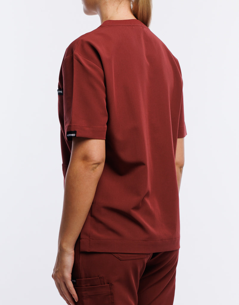 Essential Crewneck Scrub Top - Bordeaux Red