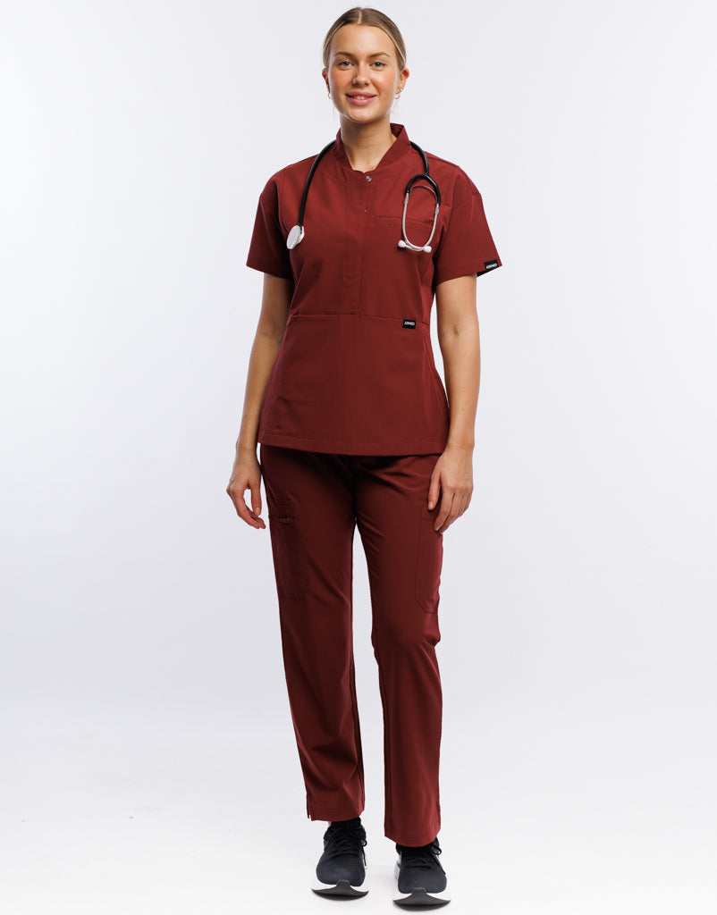 Essential Multi-Pocket Scrub Pants - Bordeaux Red