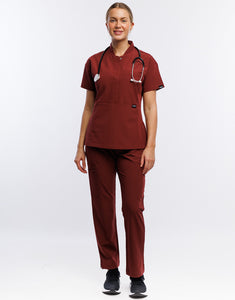 Essential Multi-Pocket Scrub Pants - Bordeaux Red