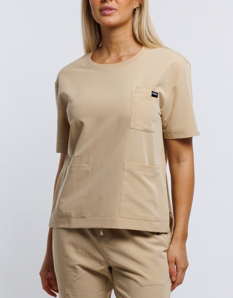 Essential Crewneck Scrub Top - Warm Sand