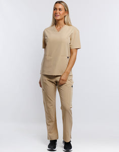 Essential V Neck Scrub Top - Warm Sand