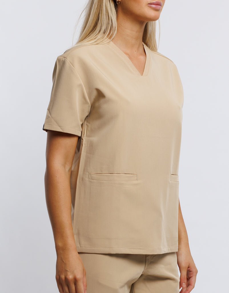 Essential V Neck Scrub Top - Warm Sand