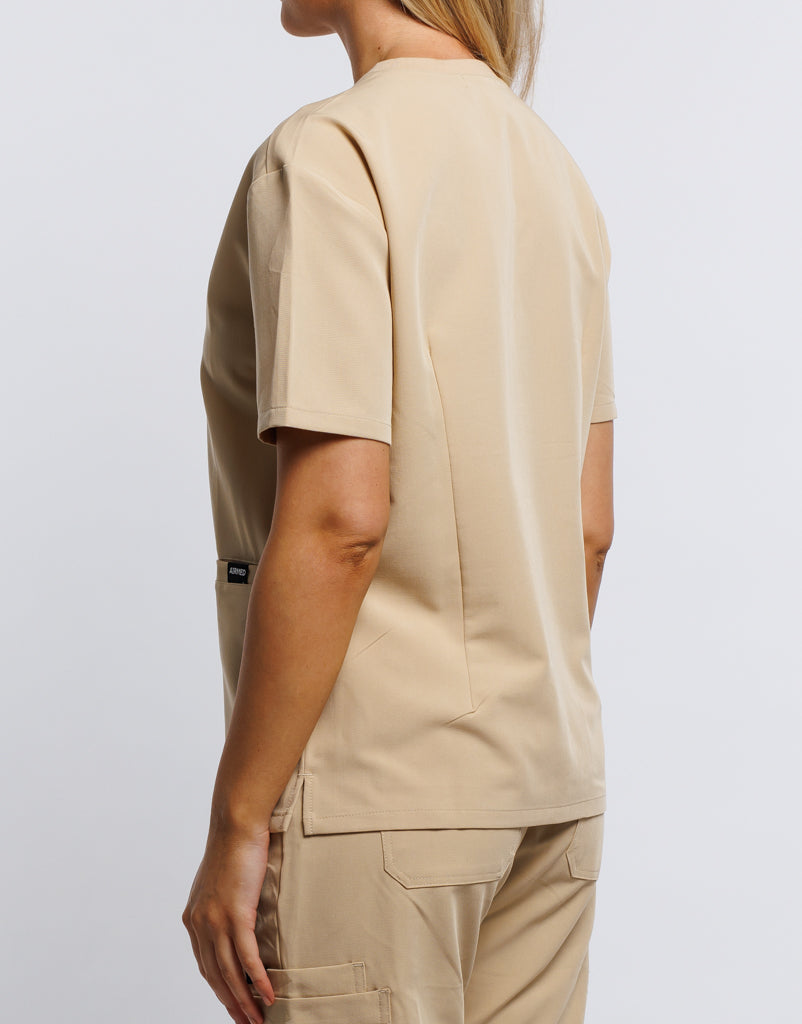 Essential V Neck Scrub Top - Warm Sand