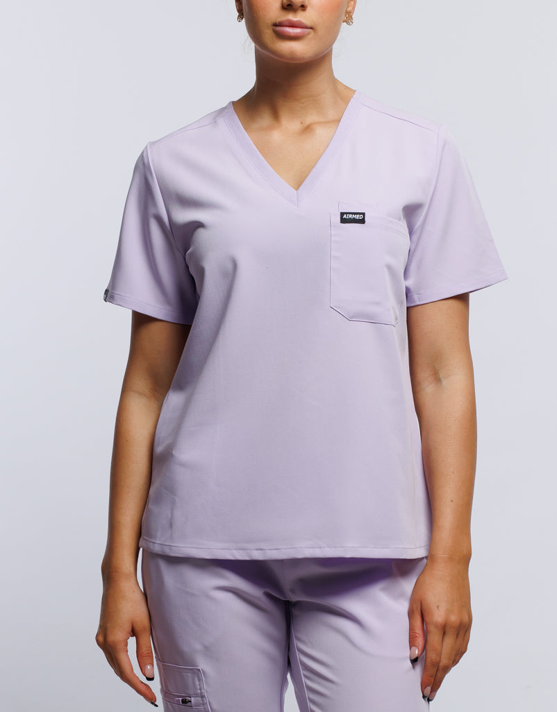 Essential One Pocket V Neck Scrub Top - Pastel Lilac