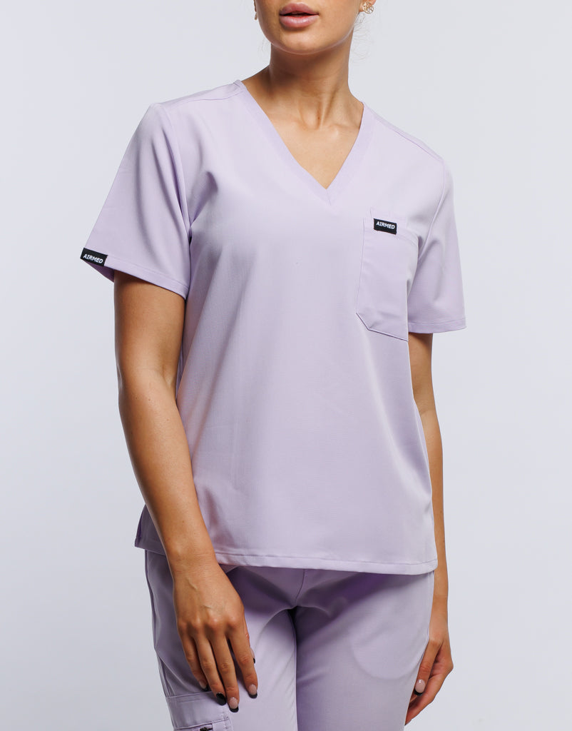 Essential One Pocket V Neck Scrub Top - Pastel Lilac