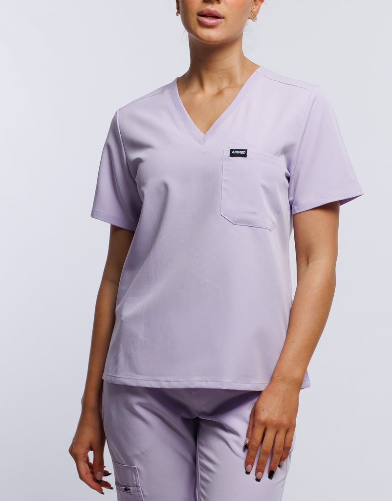 Essential One Pocket V Neck Scrub Top - Pastel Lilac